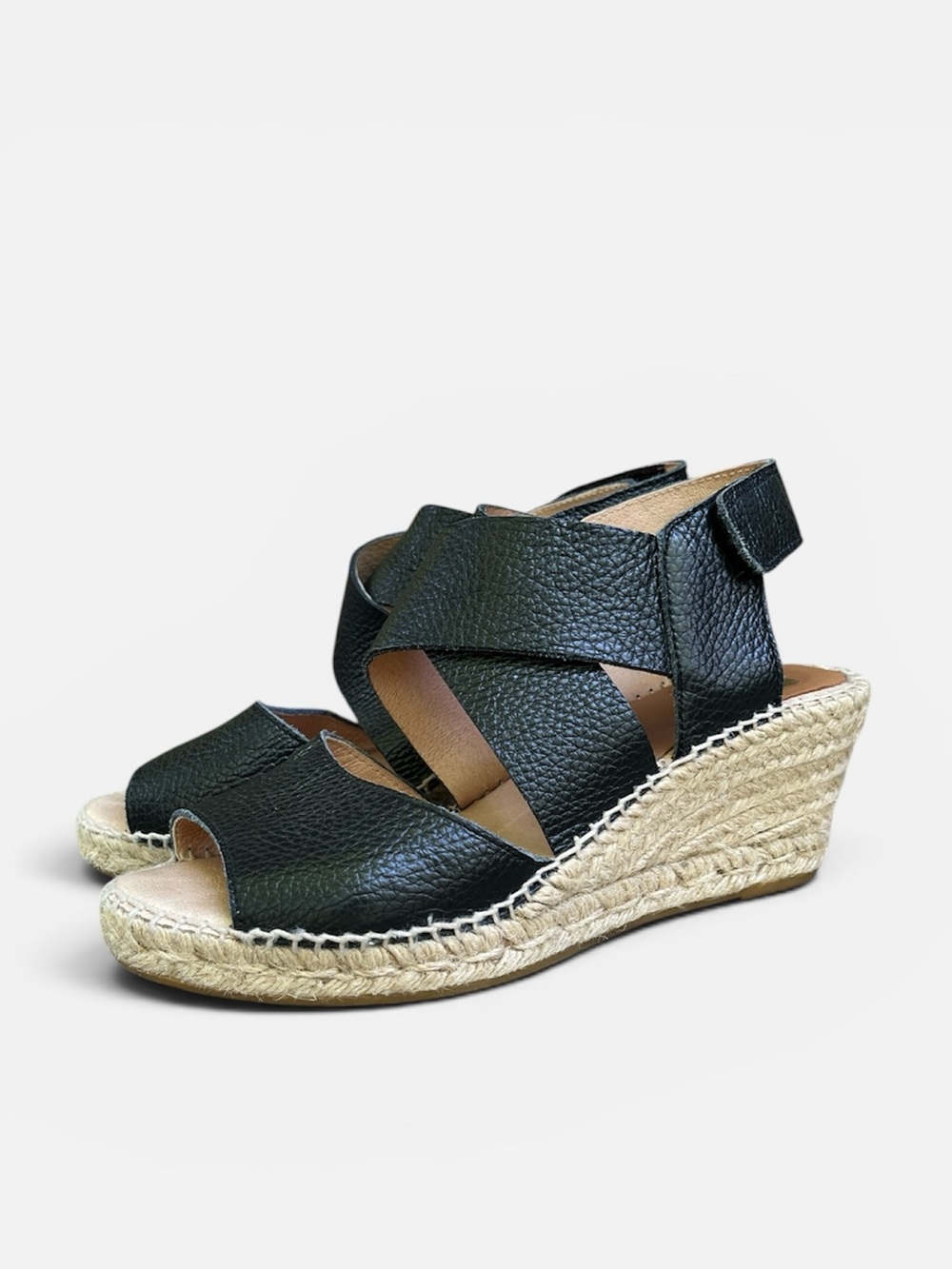 Kanna Leather Espadrilles Wedge Sandal in Black Made in Spain Women’s Size 38